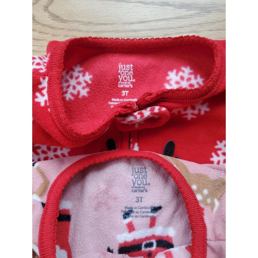 Just You by Carter's 3T Lot of 2 Fleece Footed One-Piece Pajamas Christmas Santa